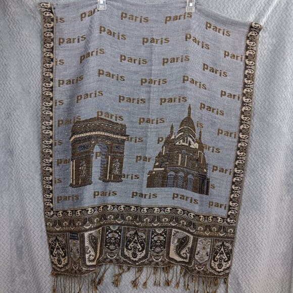 Reversible Women Paris Eiffel Tower City Tour Pashmina Shawl Wrap Scarf Gray - Picture 5 of 6